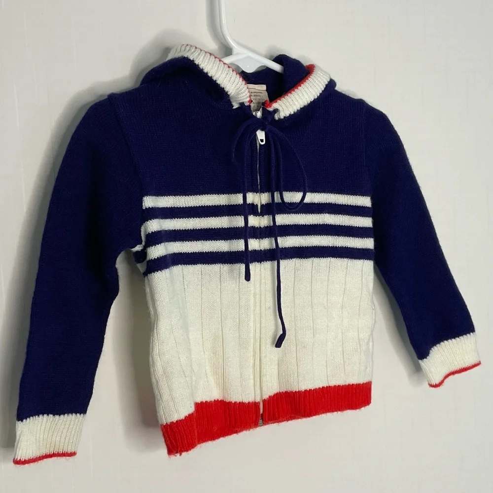 Vintage Kids 100% Acrylic Full Zip Hooded Sweater With String Ties Size 18 M 📍